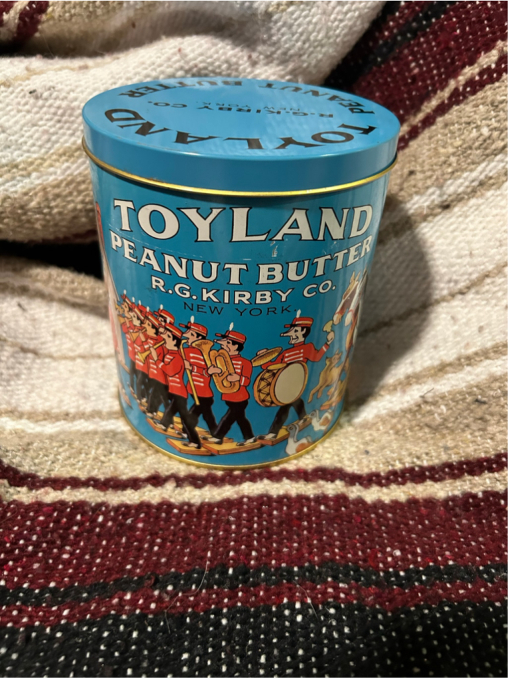 Vintage R.G. Kirby Co. Toyland Peanut Butter Tin, One Size, Blue and Red